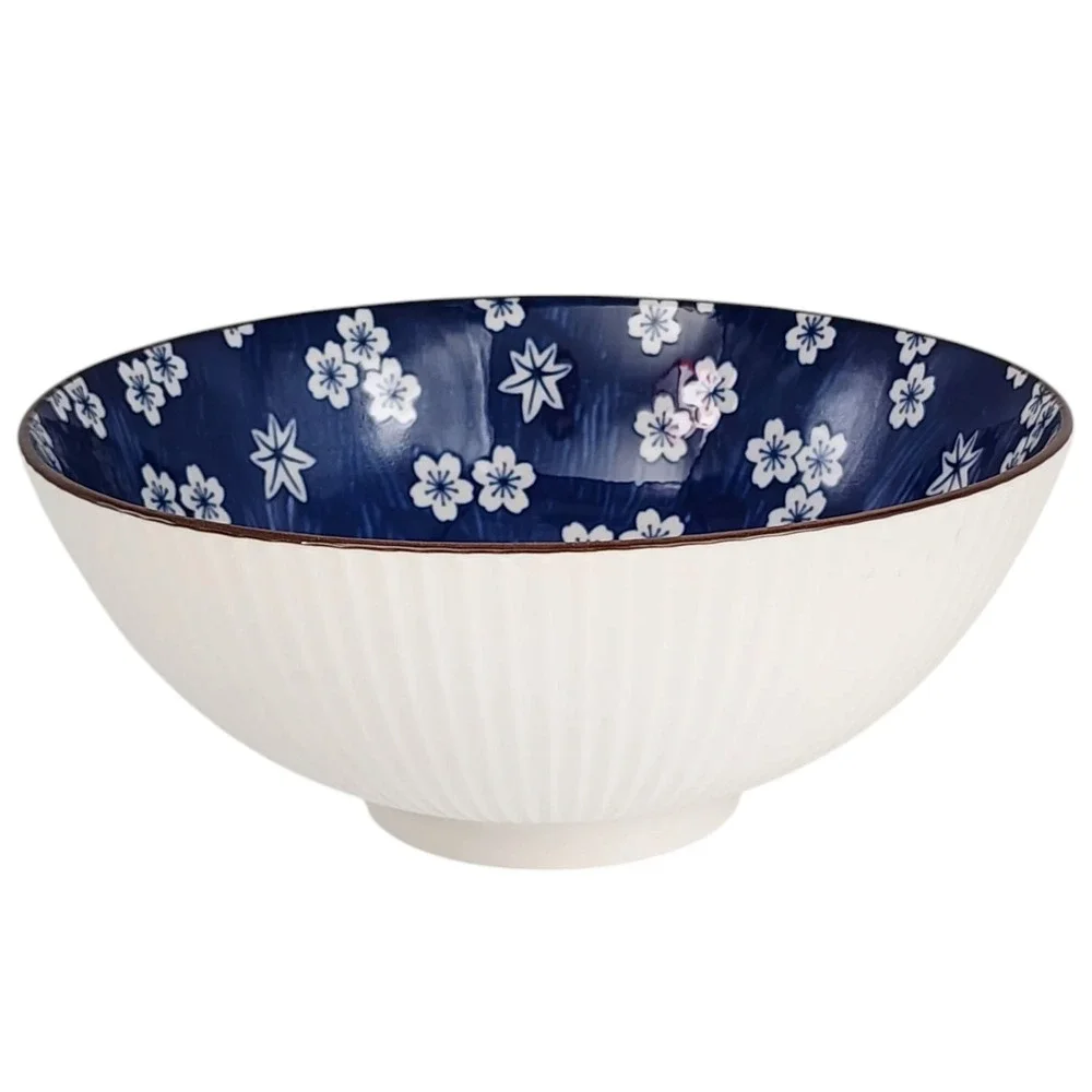 SH Home Blue Floral‎ Ceramic Ramen Noodle Bowl 43oz With Chopsticks And Spoons